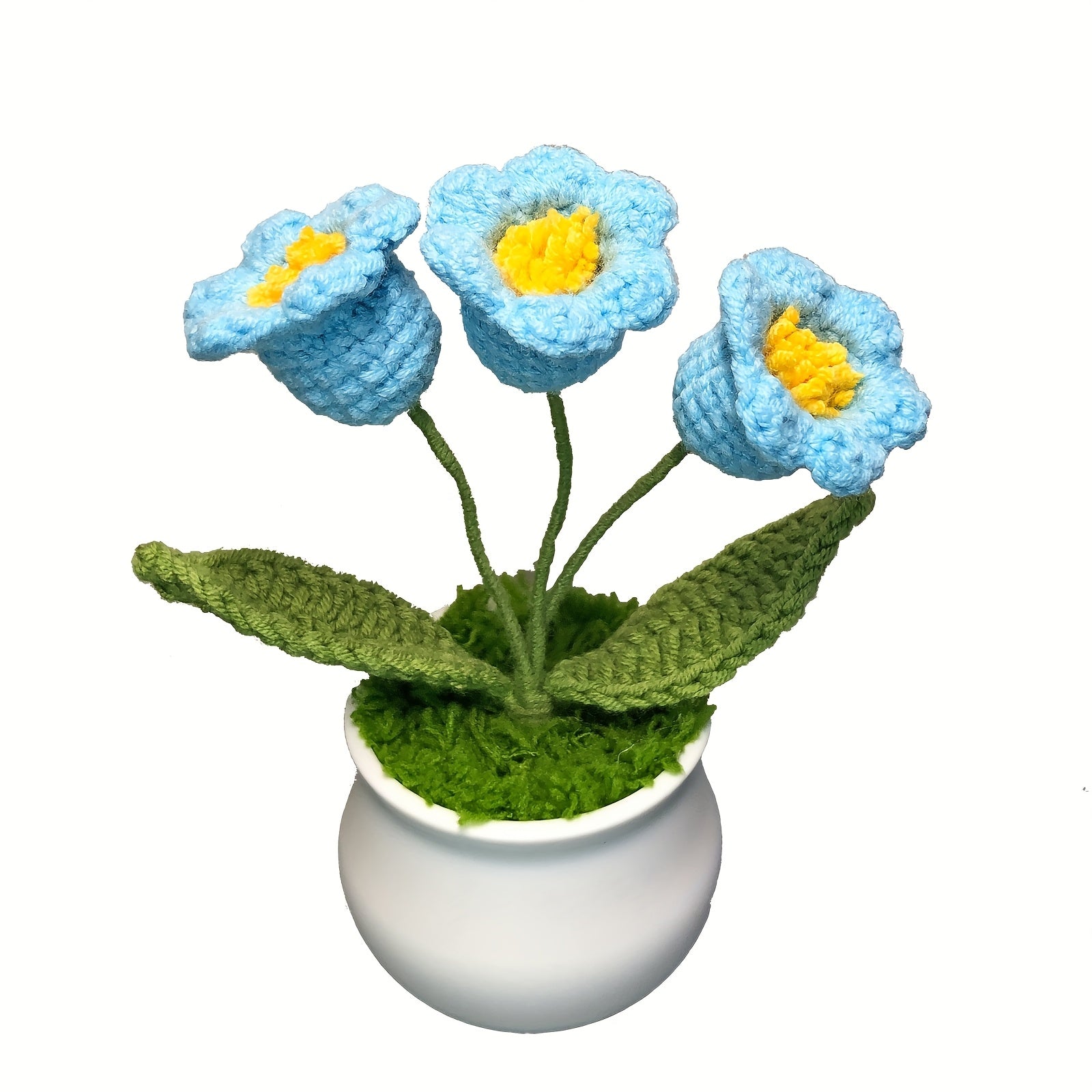 1pc Hand-Knitted Miniature Potted Flower Decor - Vibrant Multicolor Fabric Artificial Floral Arrangement, No Fade No Pill, Cute Table Centerpiece for Home Office Desk, Graduation Party, Festive Gift (No Vase Included)