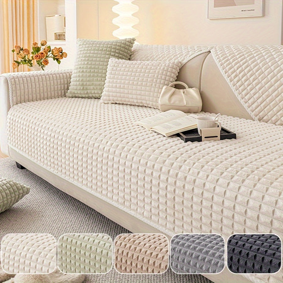 1pc Plush Sofa Cover - Soft, Thick, and Pet-Friendly Couch Protector for All Seasons, Non-Slip Furniture Slipcover for 1 to 4-Seater Sofas, Beige/Light Green/Dark Gray/Black Options, Perfect for Living Room, Bedroom, or Office Decor, Sofa Protection Cover