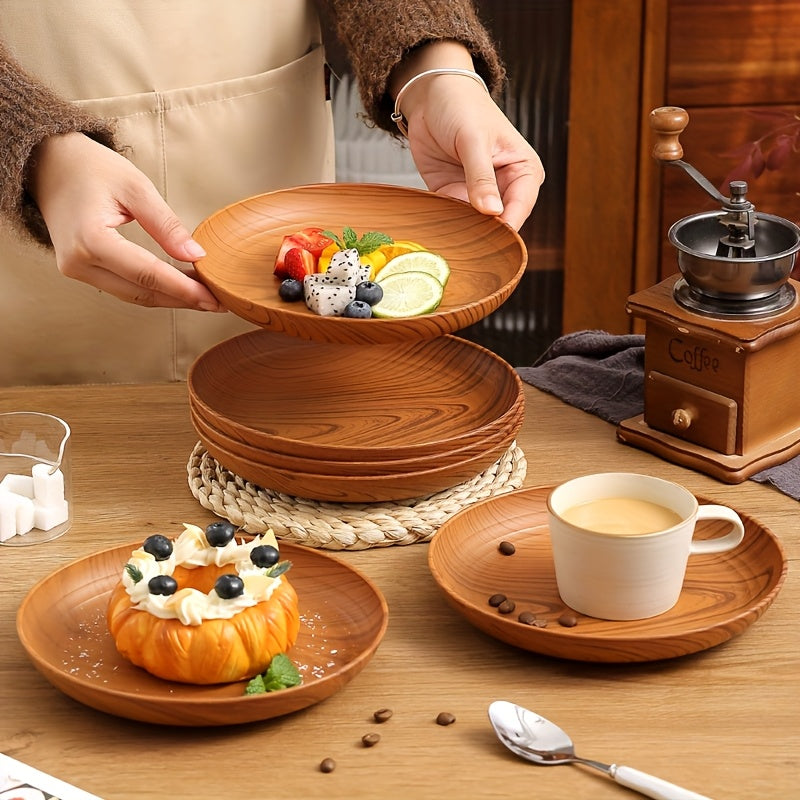 5pcs,10pcs,Wood Grain Color Dinner Plates, Thickened Plastic Dinner Plates, Salad Plate Bread Sandwich Plate, Breakfast Tray, Home Restaurant Dinner Plate Set, Main Course Noodle Pasta Rice Plate, Serving Tray, Party and Outdoor Camping Tray