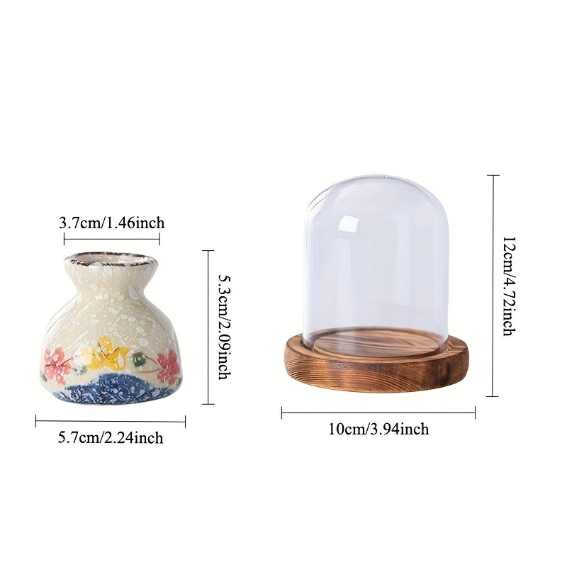 Retro Ceramic Toothpick Box with Glass Dome Cover & Wooden Base - Blue & White Fish Design, Golden Accents - Elegant Home Office Decor, Holiday Gift, Tabletop Decor, Classic Decor, Premium Materials, Decorative Storage, Vintage Lovers