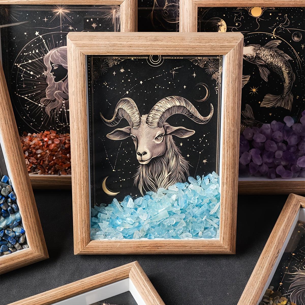 1pc Natural Crushed Stone Zodiac Signs Photo Frame Crystal Crafts for Home Decoration Home Desktop Decoration Housewarming Birthday Christmas Gift