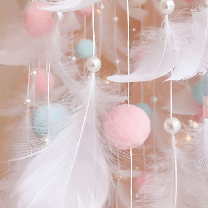 [1pc Whimsy Wind Chime Hanging Ornament] 1pc Glam Style Whimsy Wind Chime Hanging Ornament, Fairy Tale Theme, Artificial Faux Feather Decor for Bedroom, No Power Needed