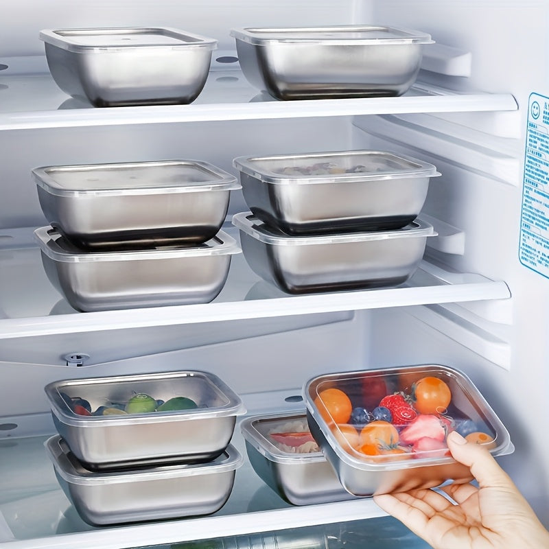 10pcs Stainless Steel Square Food Storage Containers with Flip-Top Lids - Reusable, Dishwasher Safe, Perfect for Fruits, Vegetables, and Meal Prep - Ideal for Kitchen and Outdoor Use, Outdoor Food Storage|Checkered Tablecloth|Durable Kitchenware