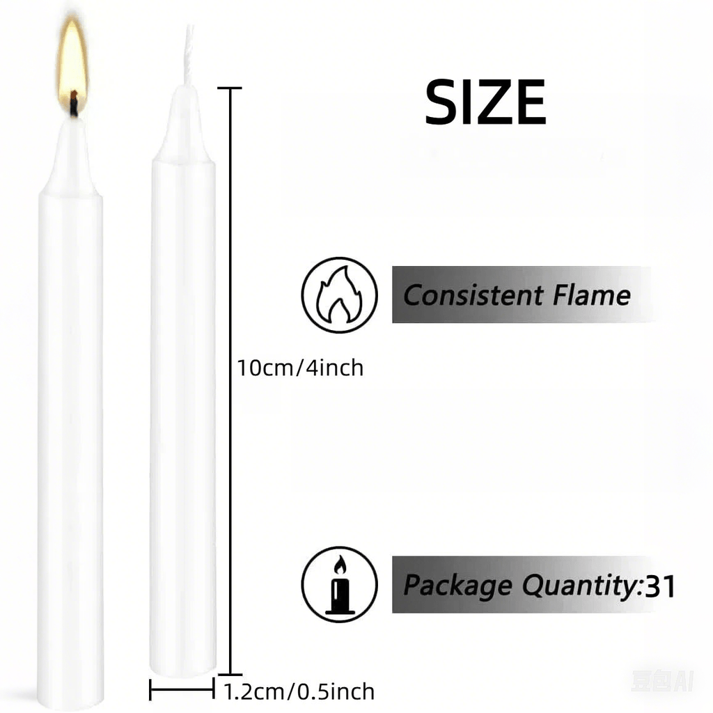 Set of 31 White Spell& Chime - Premium Mini Taper Candles for Rituals, Prayer, Birthdays, Meditation, Altar- 10.16 cm Tall, Unscented(White)