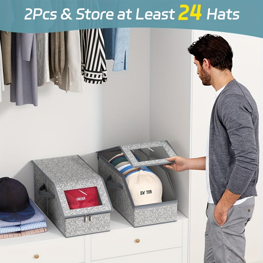 Extra Large Stackable Baseball Cap Storage Box - Dustproof Fabric Organizer with Zipper for Hats, Clothes, Dolls - Versatile and Foldable, Hat Storage Box | Stackable Box | Fabric Bo