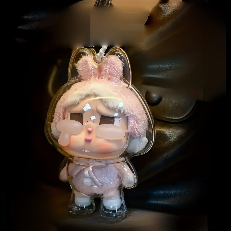 Crying Youngsters Vinyl Protective Case - Transparent, High-Quality PC Material, Dustproof with Pink Rabbit Ears and Glasses, Collectible Figure Box | Decorative Box | High-Quality Acrylic
