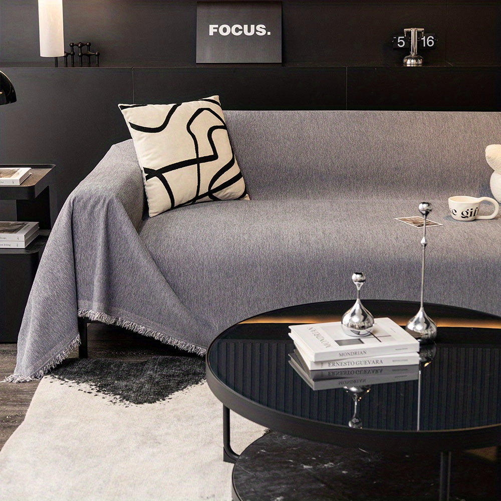 1pc Pet-Friendly Sofa Cover - Washable, Modern Gray Chenille Slipcover for 3-4 Cushion Sofas, Sectional Couch Protector for Living Room Furniture, Petfriendly Design, Sofa Protection Cover