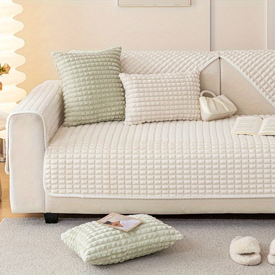 1pc Plush Sofa Cover - Soft, Thick, and Pet-Friendly Couch Protector for All Seasons, Non-Slip Furniture Slipcover for 1 to 4-Seater Sofas, Beige/Light Green/Dark Gray/Black Options, Perfect for Living Room, Bedroom, or Office Decor, Sofa Protection Cover