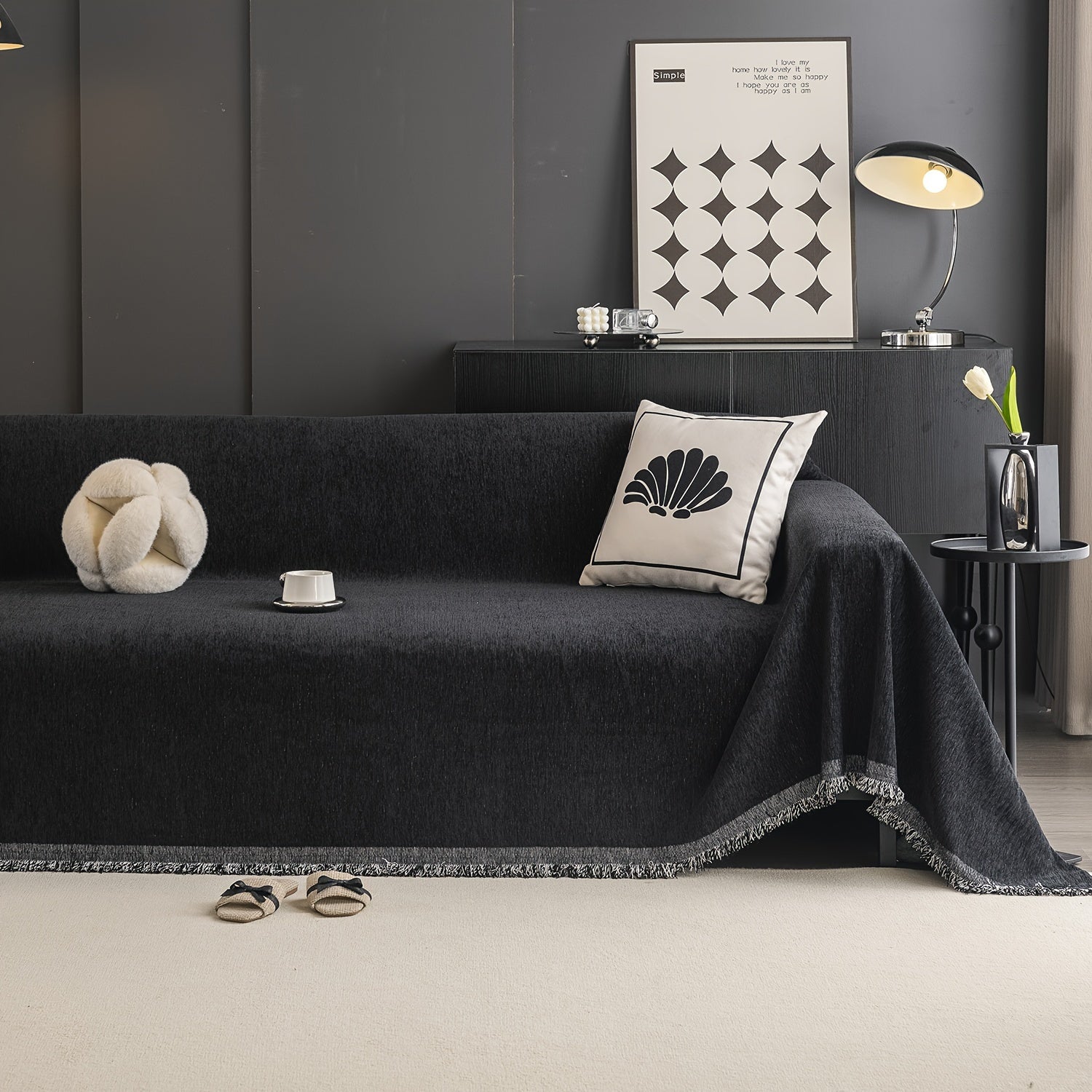 1pc Pet-Friendly Sofa Cover - Washable, Modern Gray Chenille Slipcover for 3-4 Cushion Sofas, Sectional Couch Protector for Living Room Furniture, Petfriendly Design, Sofa Protection Cover