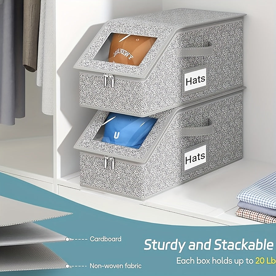 Extra Large Stackable Baseball Cap Storage Box - Dustproof Fabric Organizer with Zipper for Hats, Clothes, Dolls - Versatile and Foldable, Hat Storage Box | Stackable Box | Fabric Bo