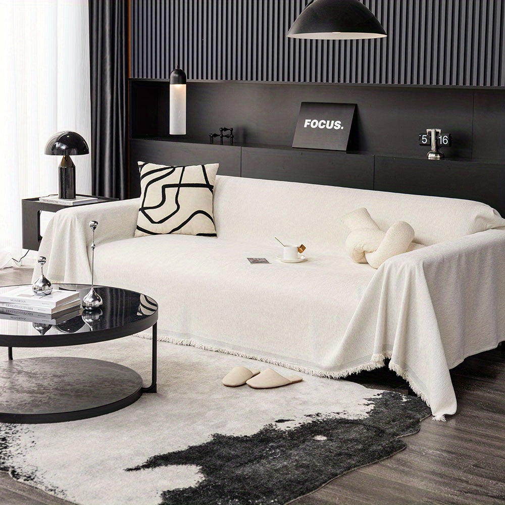 1pc Pet-Friendly Sofa Cover - Washable, Modern Gray Chenille Slipcover for 3-4 Cushion Sofas, Sectional Couch Protector for Living Room Furniture, Petfriendly Design, Sofa Protection Cover