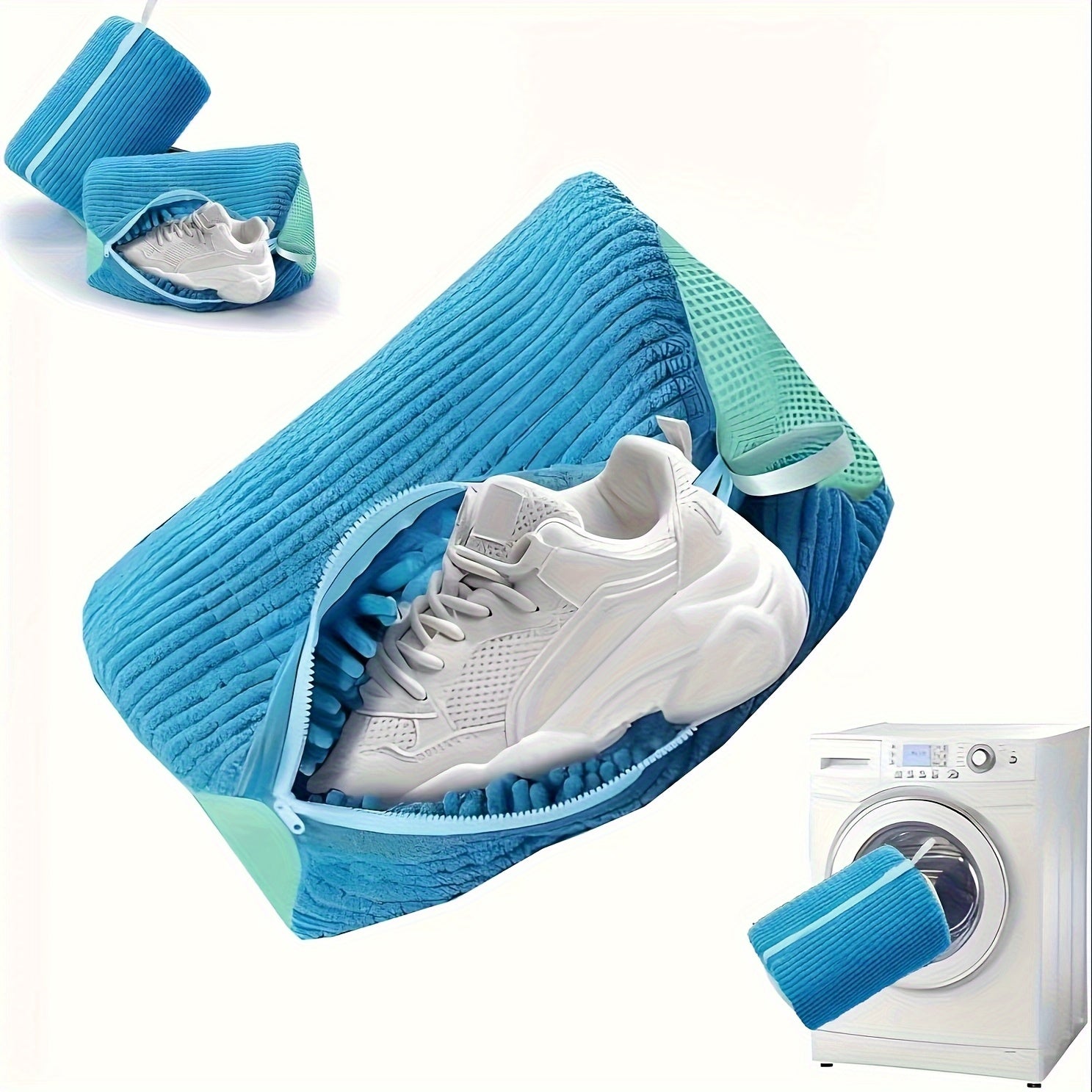 [Soft Laundry Bag] Soft Chenille Laundry Bag | Yellow Shoe Washing Machine Bag for Washer & Dryer with Noise Reduction, Oval Zipper Design, Rich Fluff Lining, Durable Polyester for Sneakers & Most Footwear