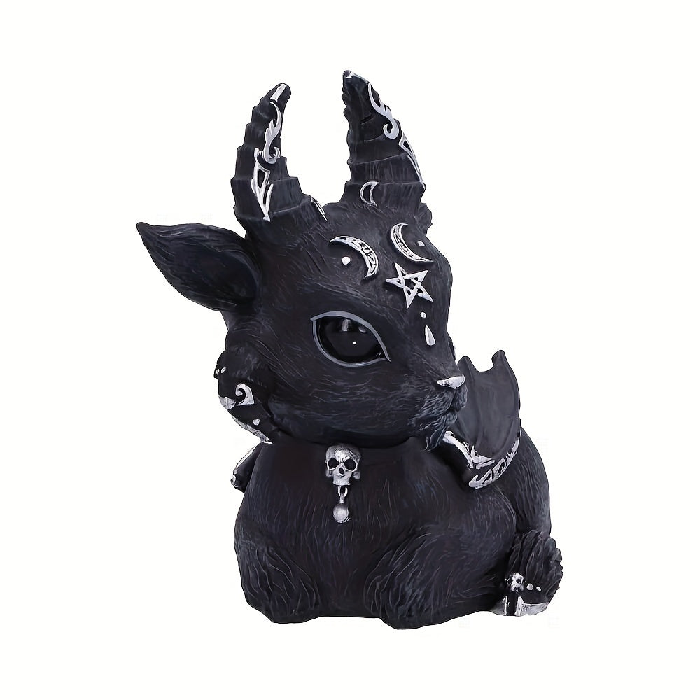 Resin Gothic Magic Horn Goat Figurine - Art Deco Style Halloween Decor, Charming Collectible for Various Room Types, Festive Tabletop Ornament for Holidays