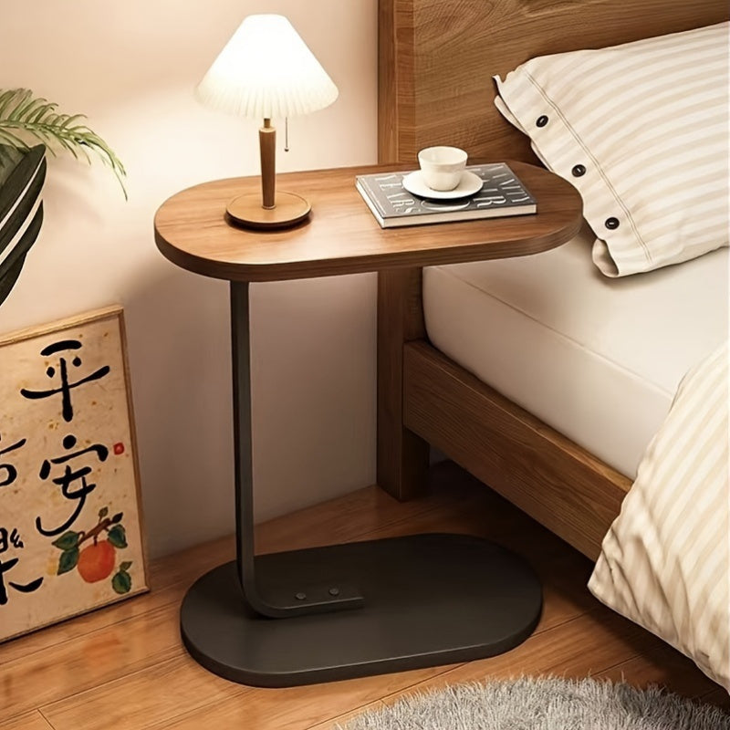 Cozy Appeal| Elegant Walnut Wood C-Shaped Side Table - Modern Durable Construction with Sturdy Black Metal Frame - Compact Design Ideal for RVs and Homes, Easy to Carry, Bedroom Side Table|Modern Side Table|Wood Metal Mix, Room Decor RV Tables