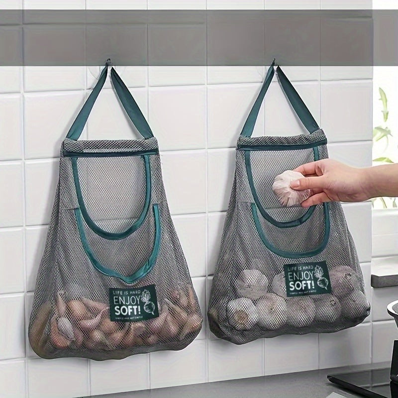 [Wall-Mounted Mesh Bag Organizer] Versatile Kitchen Storage Mesh Bag - Wall-Mounted Organizer for Fruits, Vegetables, Ginger & Garlic | Essential Home Accessory