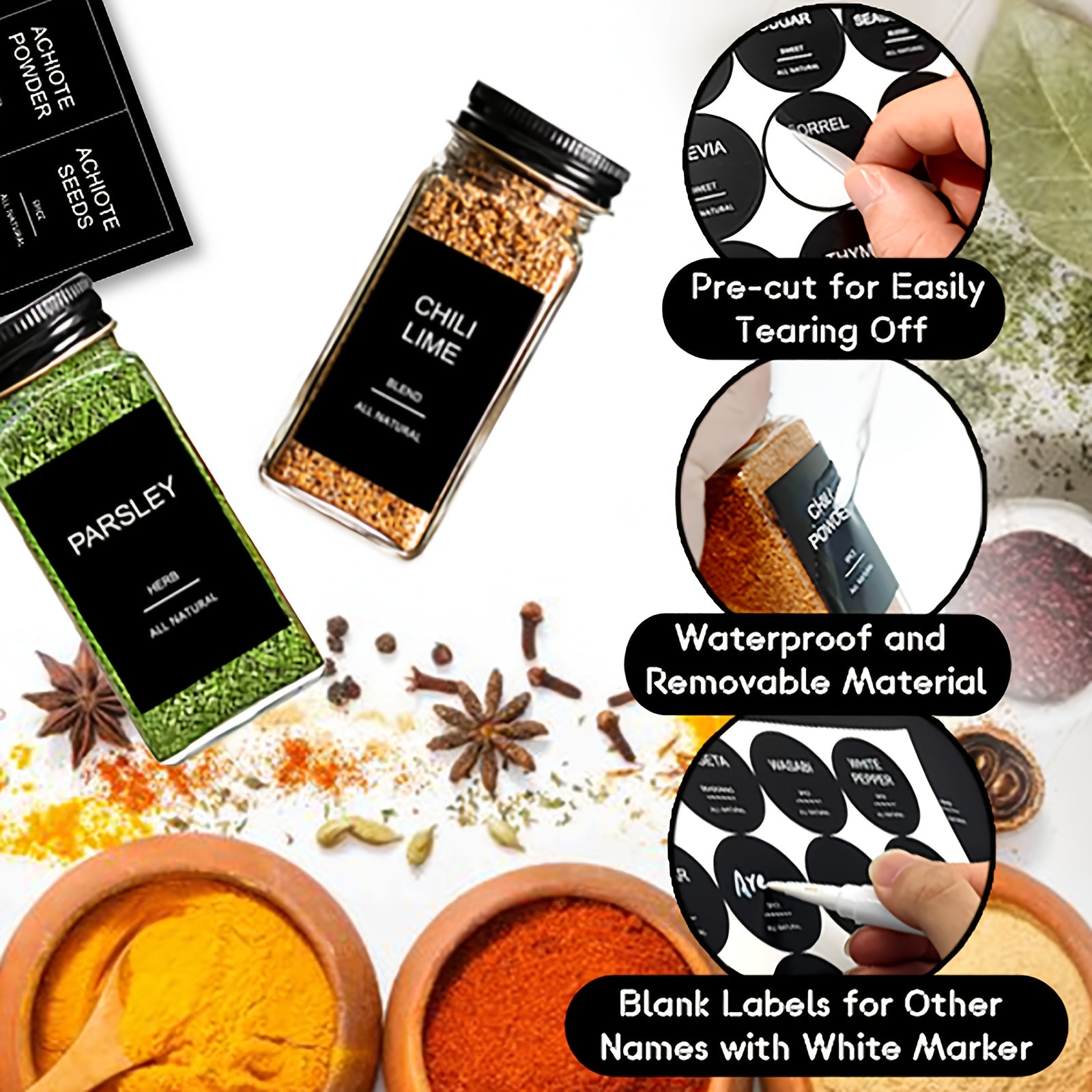 24pcs 4oz Glass Spice Jars With Metal Lids, Labels, Adjustable Measuring Spoon, Cleaning Brush & Collapsible Silicone Funnel, For Kitchen And Seasoning