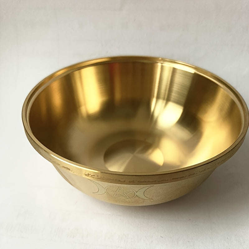 1pc Brass Altar Bowl with Golden Pentacle & Moon Design - Perfect for Witchcraft, Divination & Astrology - Ideal Home Decor for Christmas, Halloween, Easter, Hanukkah, Thanksgiving