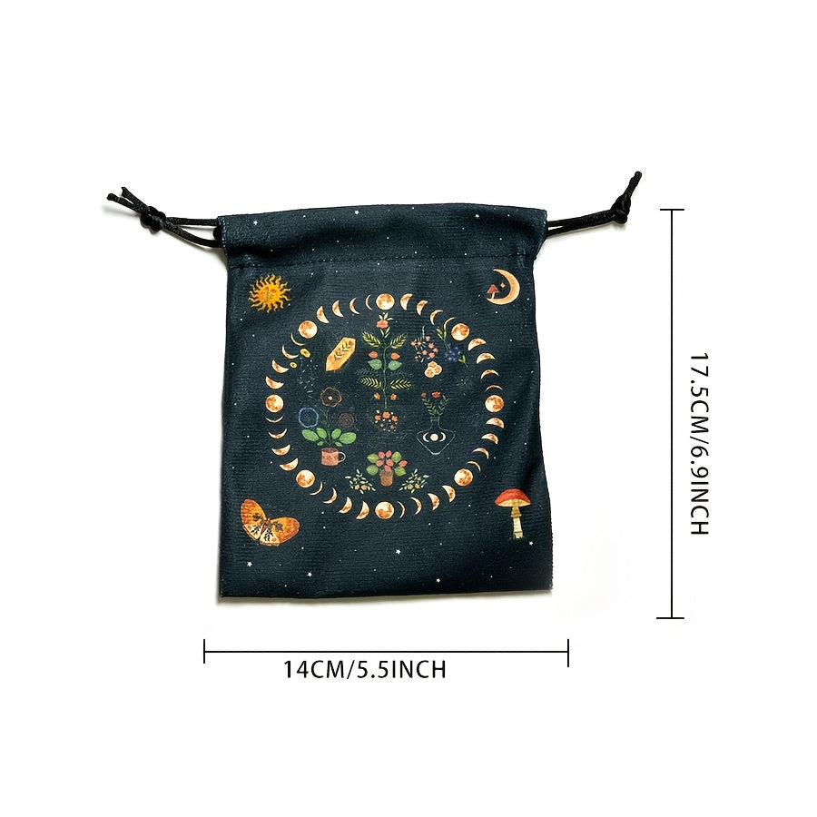1pc Tarot Pouch, Astrological Celestial Moon Phase Designs, Polyester, Multipurpose Storage Bag, Small, Women'S Change Purse, Non-Prop Banknotes, No Feathers, with Tarot Runes Constellation Witch Divination Accessories for Women, for Halloween