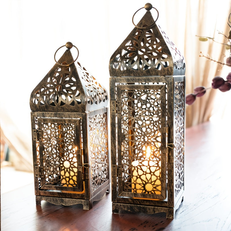 2-Pack Iron Metal Moroccan Style Lanterns, Hollow-Out Projection Art Candle Holders for Festive Tabletop Decor, Halloween, Valentine's, Thanksgiving, Christmas, Home & Kitchen