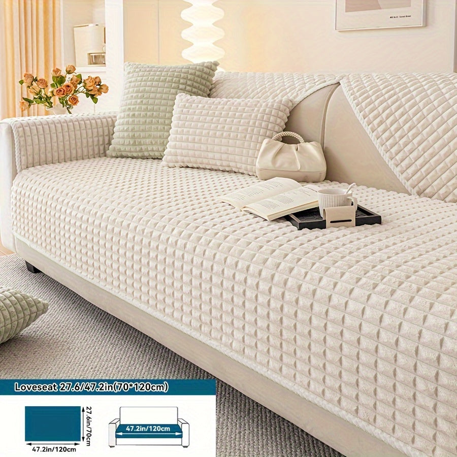 1pc Plush Sofa Cover - Soft, Thick, and Pet-Friendly Couch Protector for All Seasons, Non-Slip Furniture Slipcover for 1 to 4-Seater Sofas, Beige/Light Green/Dark Gray/Black Options, Perfect for Living Room, Bedroom, or Office Decor, Sofa Protection Cover