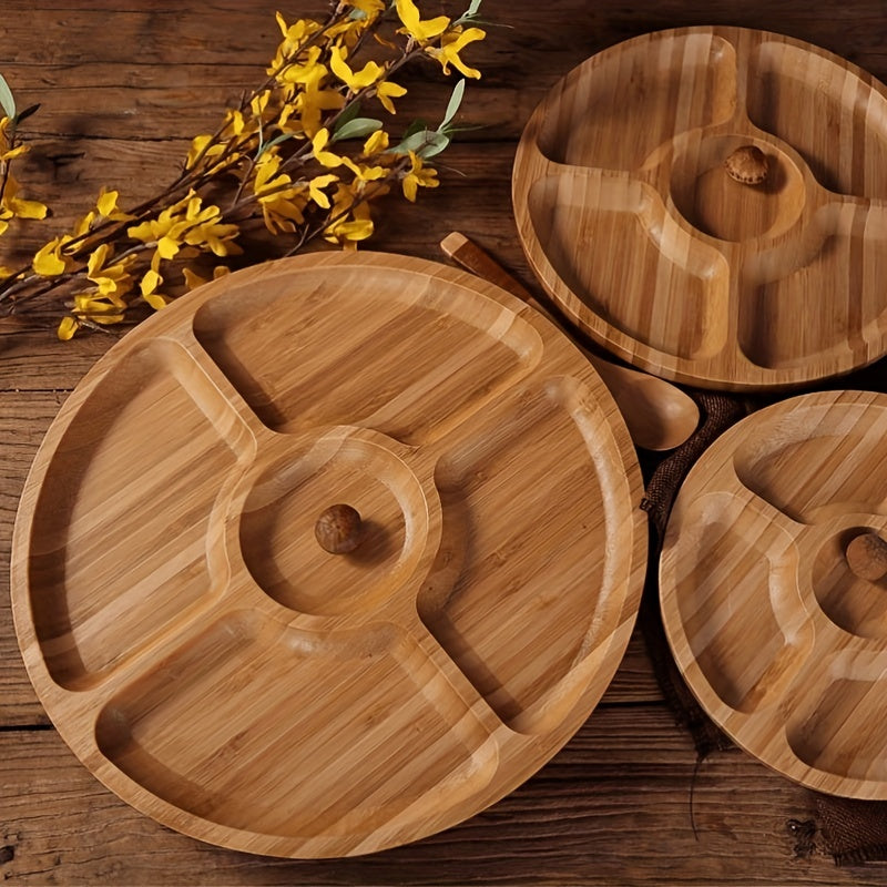 1pc Wooden Five Grids Cheese Board, Multifunctional Fruit Tray, Reusable Plate for Appetizer, Dessert, Candy, and Kitchen Decoration