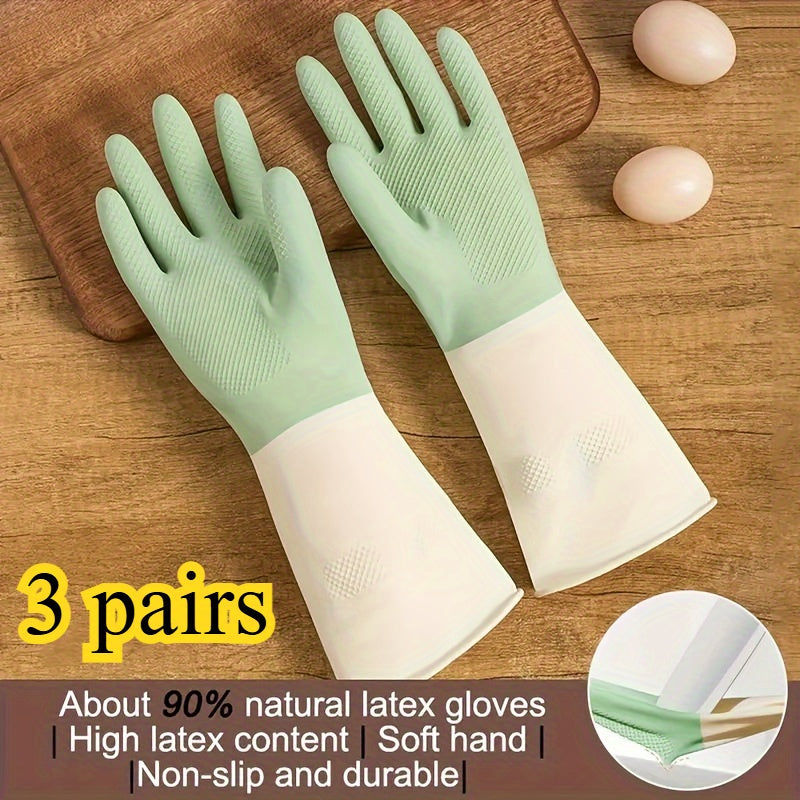 3 Pairs of Thick, Waterproof Latex Kitchen Gloves - Beige & Mint Green, Non-Slip Grip for Dishwashing, Cleaning, and Household Chores, Material, Perfect for Kitchens, Bathrooms, and Living Areas, Cleaning Gloves | Ergonomic Gloves | Durable Rubber Gloves,