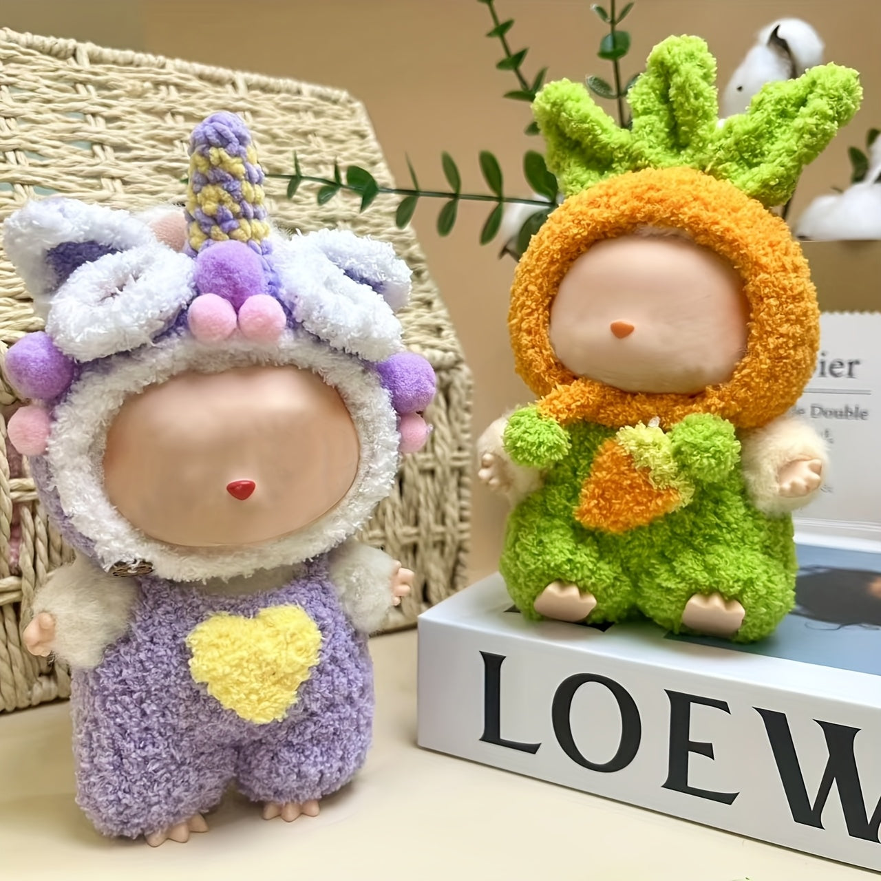 [Cute Labubu 17cm] Labubu Doll Clothing Set, Cute 17cm Carrot Clothes with Headset | Suitable for All LabubuV1/V2/V3 (Chloe Only), Doll Not Included