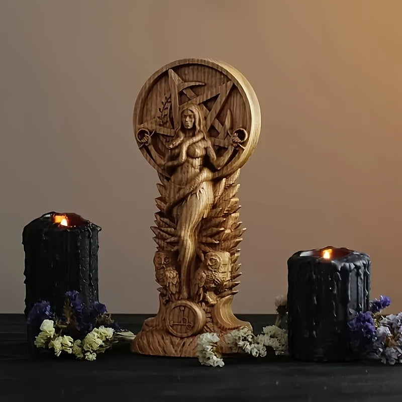 [Mystical Owl Spiritual Ornament] Resin Pagan Altar Goddess Statue, Witchcraft Snake Figurine, Wiccan Home Decor Sculpture, Mystical Owl Emblem, Spiritual Witchy Ornament