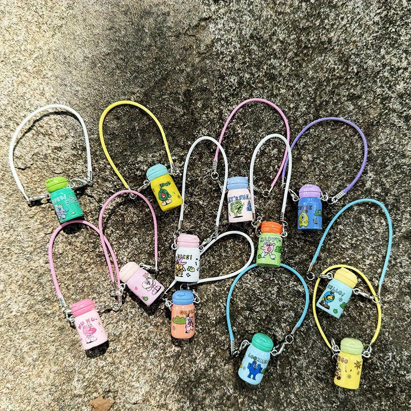 1pc Cute Cartoon Keychain with Playful Phrases - "Nice!", "Hello!", "Hi~", "Bingo!" - Colorful Plastic Charms for Keys, Bags, Water Bottles - DIY Accessory for Labubu Doll Fans, Cute Keychain Accessories, Playful Design, Durable Plastic