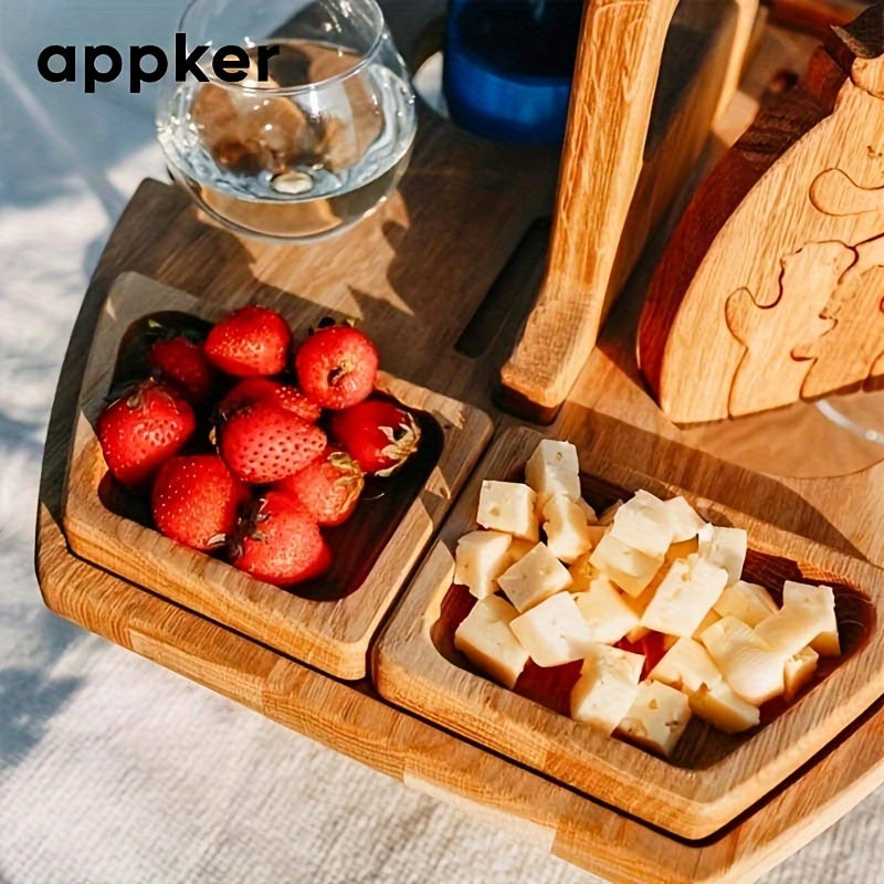 Portable folding Solid Wood Picnic Table with Glass Cup Holder