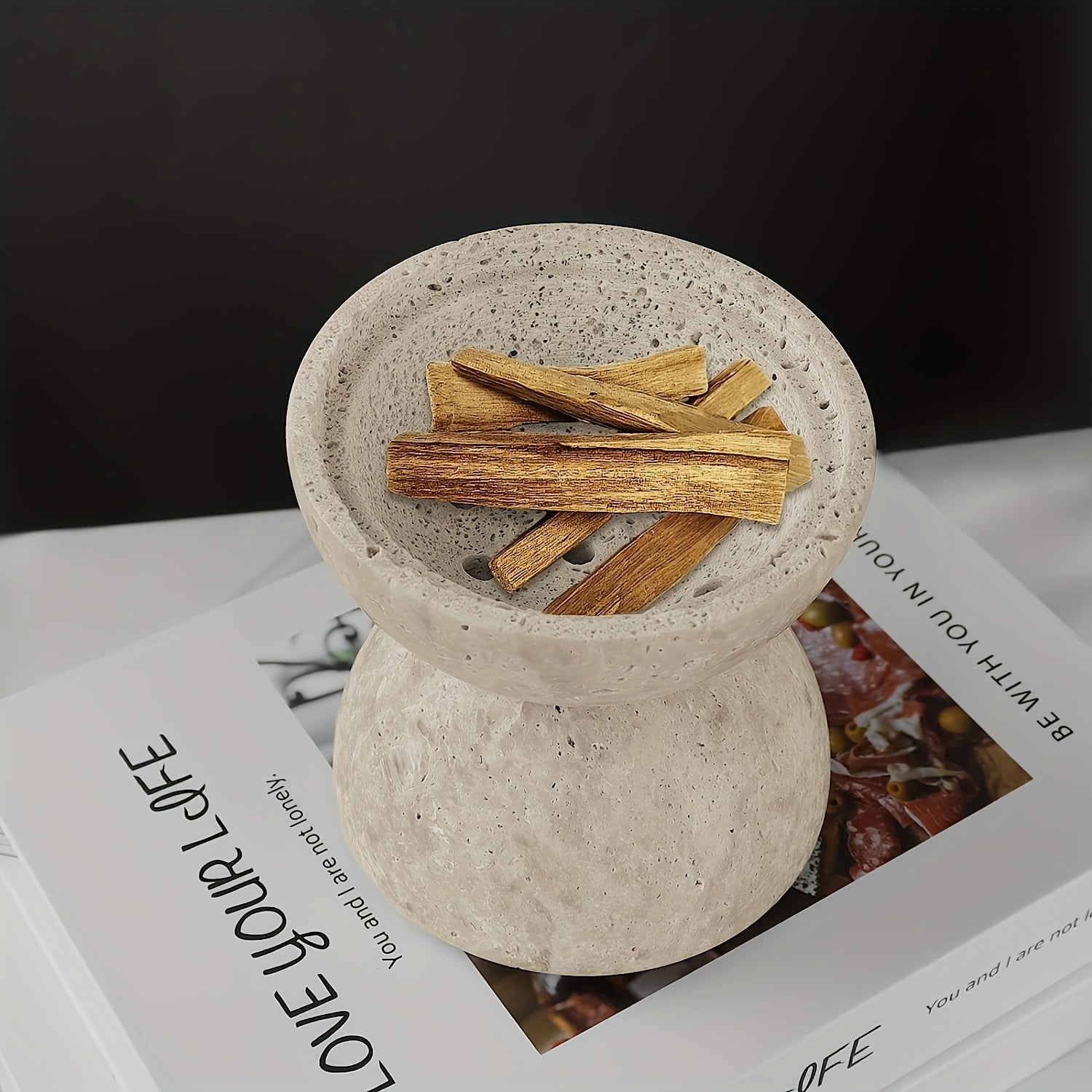 1pc Natural Travertine Round Handmade Sphere Incense Burner