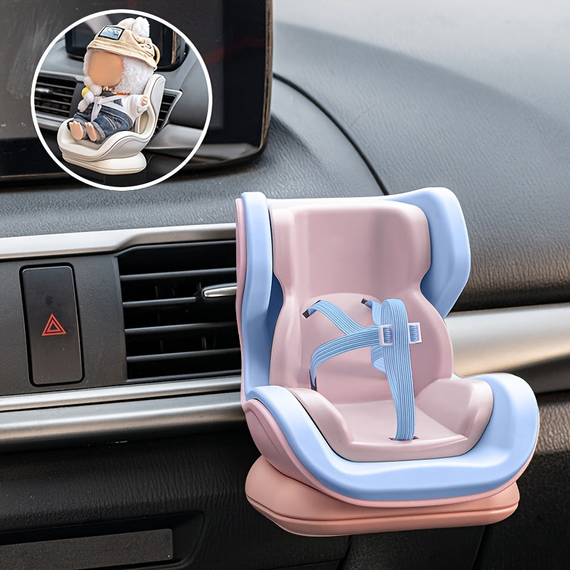 Doll Car Seat with Air Vent Clip & Desktop Stand - Pastel Pink/Blue, Secure Clip-On Base, Compatible with Labubu & 10-17cm dolls - Cute Car Interior Decor, Collector's Display Accessory for Doll enthusiasts & Mystery Box Fans, Playful Design, Wellcrafted