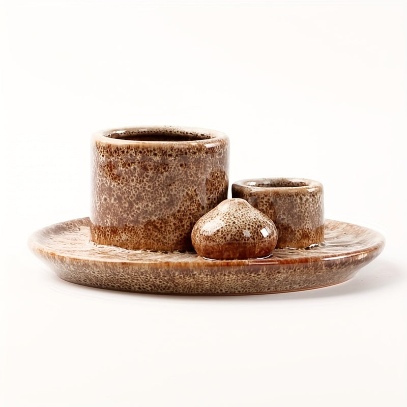 1pc 4-in-1 Ceramic Incense Burner Holder – Palo Santo & Sage Smudge Stand with Stick & Candle Holder, Elegant Home Decor for Meditation, Yoga, and Aromatherapy Relaxation, Home Relaxation | Rustic Ceramic Holder | Terracotta Design, Incense Holder