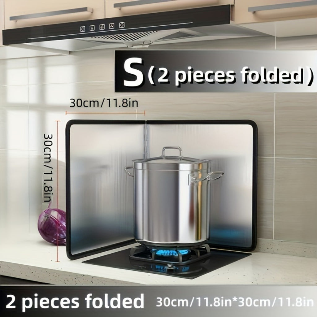 One Stainless Steel Splash Screen Set - Heat Resistant, Non-Stick Kitchen Stove Protection - 2 Foldable Panels for Home, RV, Camping - 1pc Dual-Piece Design
