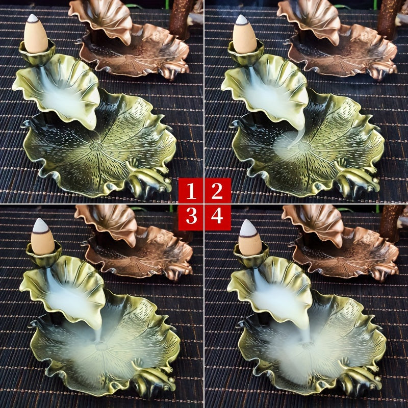 1pc Lotus Leaves Backflow Incense Holder, Waterfall Incense Burner for Spa, Yoga, Meditation, Gifts as Ornament Home Decoration