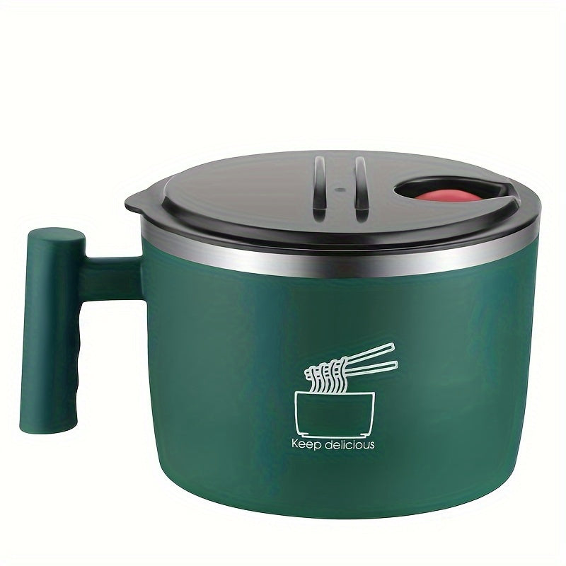 Stainless Steel Instant Noodle Bowl - 1pc, Lunch Box with Lid, Portable Drain Bowl, Ramen Bowl, Kitchen Tableware, Office Lunch Container