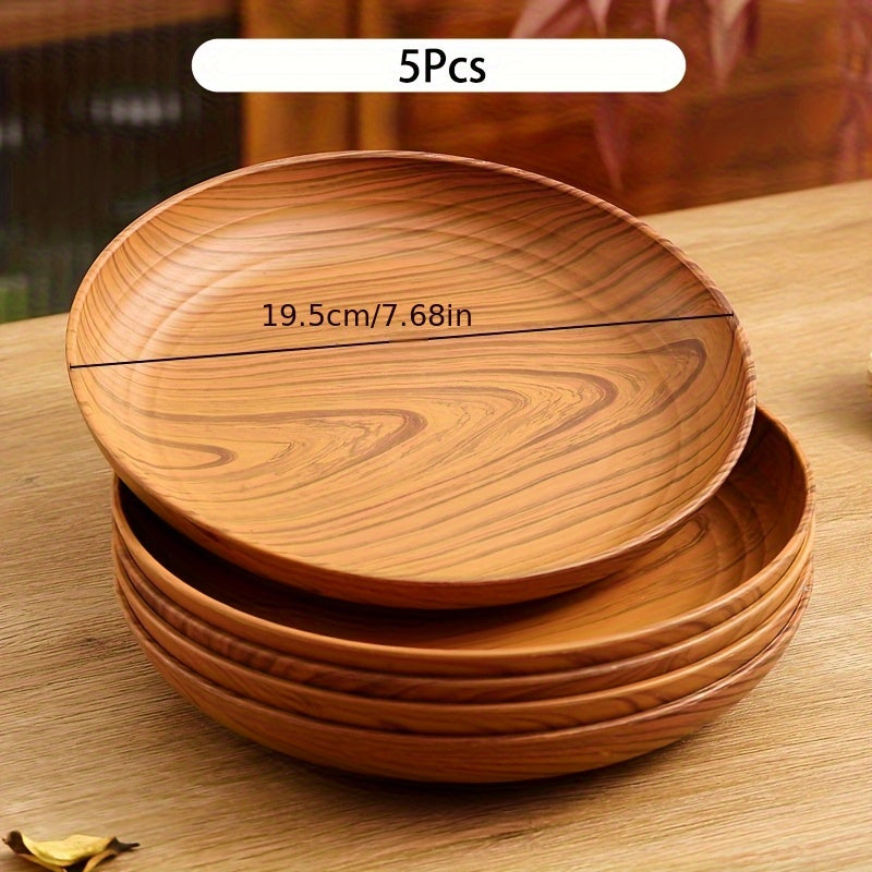 5pcs,10pcs,Wood Grain Color Dinner Plates, Thickened Plastic Dinner Plates, Salad Plate Bread Sandwich Plate, Breakfast Tray, Home Restaurant Dinner Plate Set, Main Course Noodle Pasta Rice Plate, Serving Tray, Party and Outdoor Camping Tray