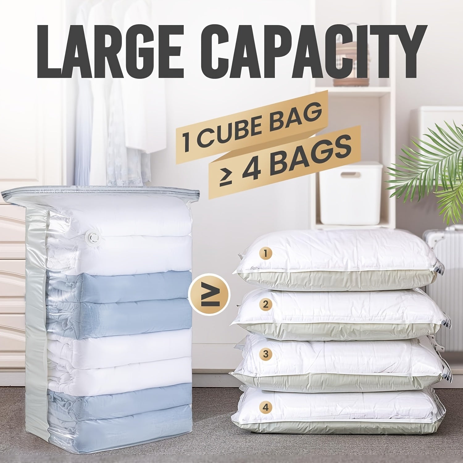 [3pcs Space Saver Storage Bags] 3pcs DYWMM Space Saver Vacuum Compression Storage Bags | 80% More Efficient for Quilts, Blankets, Bedding, Clothes, Pillows & More | Plastic, No Electricity Needed, Large Capacity Storage Solution, Clothes Organizer Storage