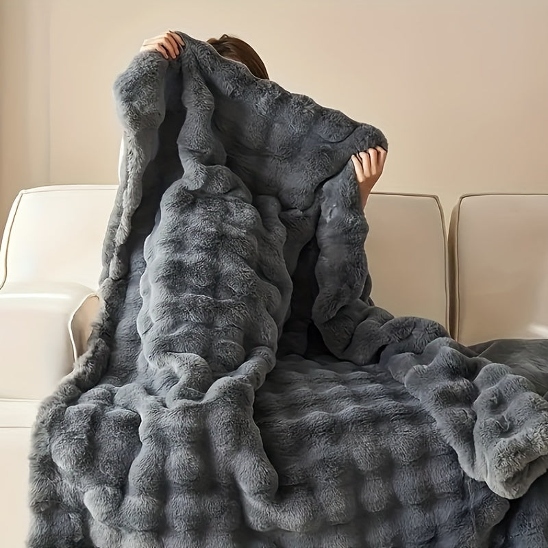 Traditional-Style Plush Double-Layer Leisure Blanket, All-Season Cozy Fleece Comforter with Non- Weave, 100% Polyester, Multipurpose, Machine Washable, No-Print Solid Pattern - Ideal for Air Conditioning, Travel, and Siesta Use, Christmas present