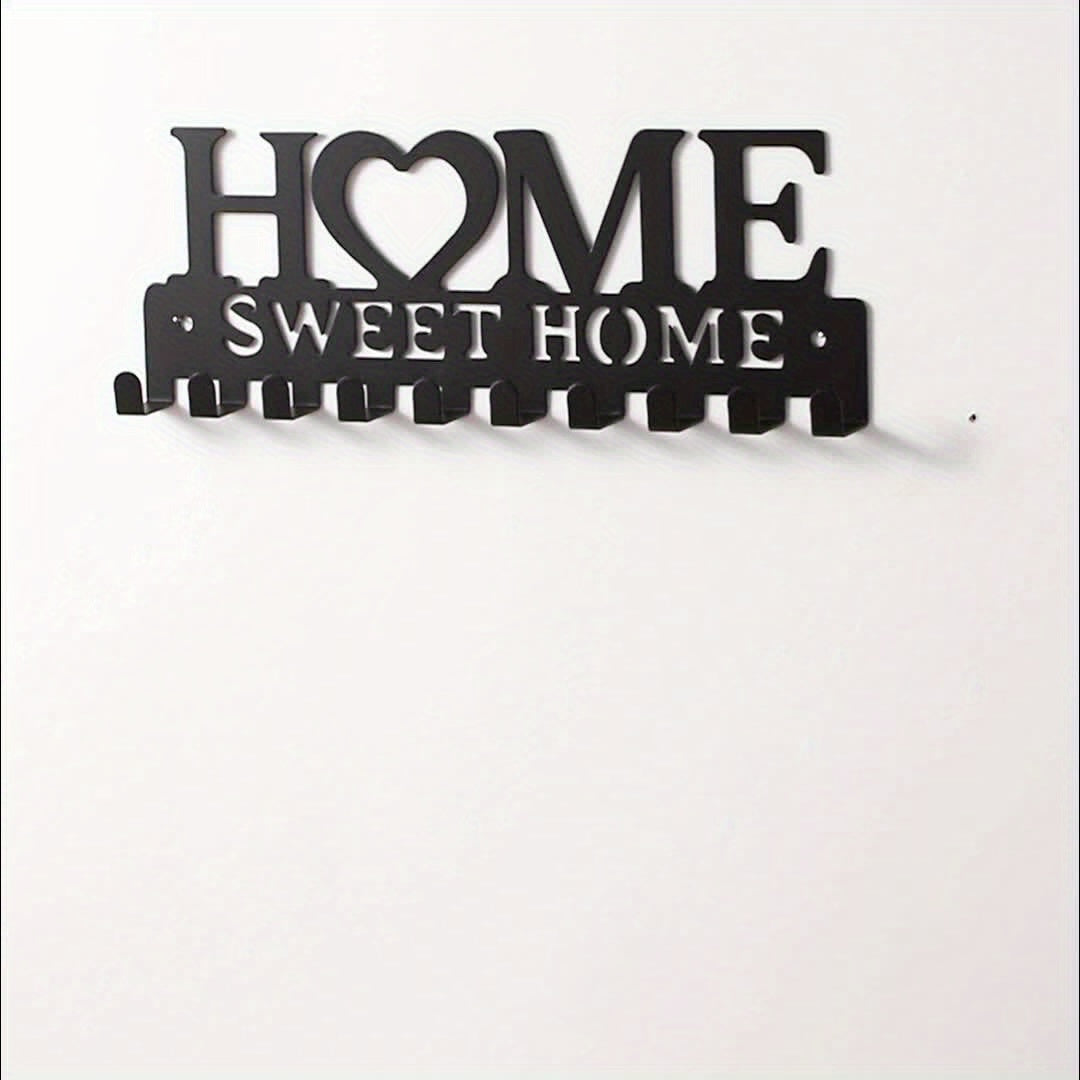 [Wall-Mounted Rust-Resistant Key Holder] Chic Black Metal Key Holder - Wall-Mounted Storage Rack with Decorative Hooks for Coats, Hats & More - Rust-Resistant Organizer for Entryway or Hallway