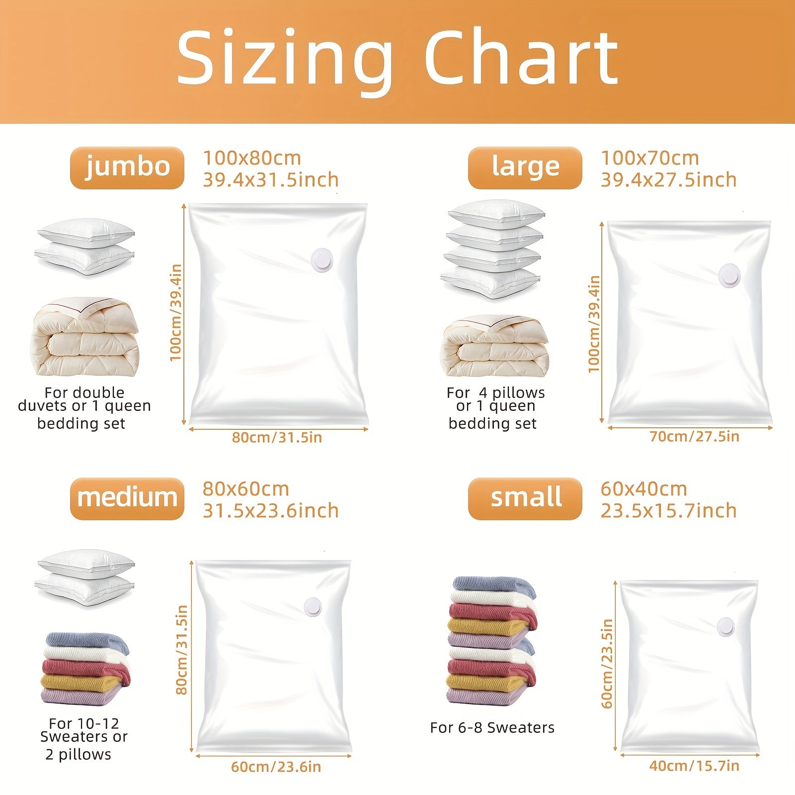4-Pack Thick Vacuum Storage Bags - Space-Saving, Zippered Organizer for Clothes, Blankets, Quilts - Durable Plastic, Ideal for Bedroom & Travel, Bedroom Organizers And Storage