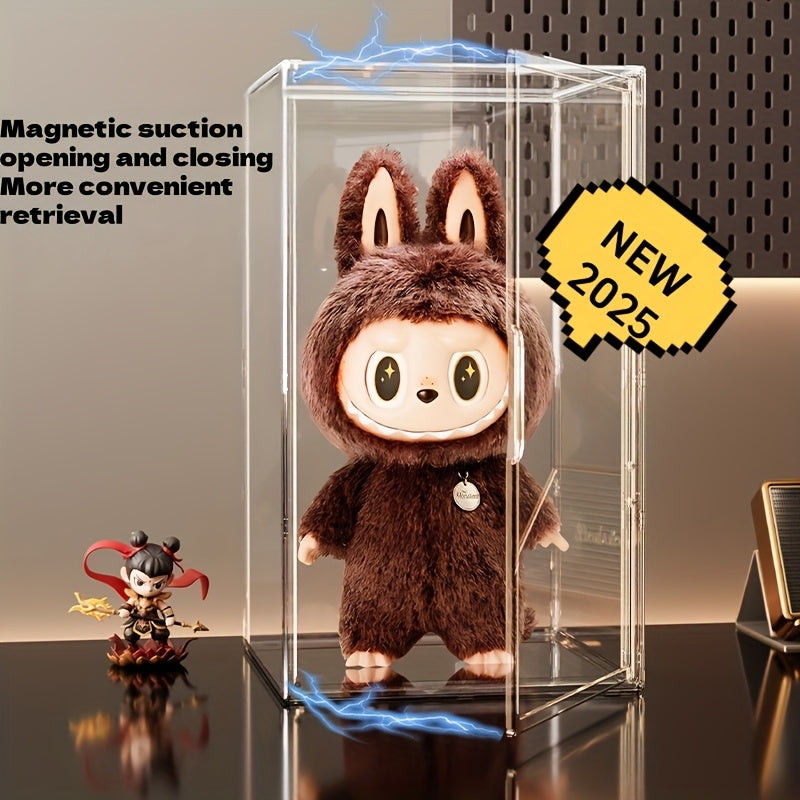 LUBUBU 2025 New Ultra-Large Acrylic Collectible Display Case - 360° Display, Magnetic Door, Dual Sizes (White & Brown) - Desktop Doll and Collectible Protector, Display Cabinet, Fashionable Doll Holder, Sturdy Structure, Collectible Protector, Home Decor