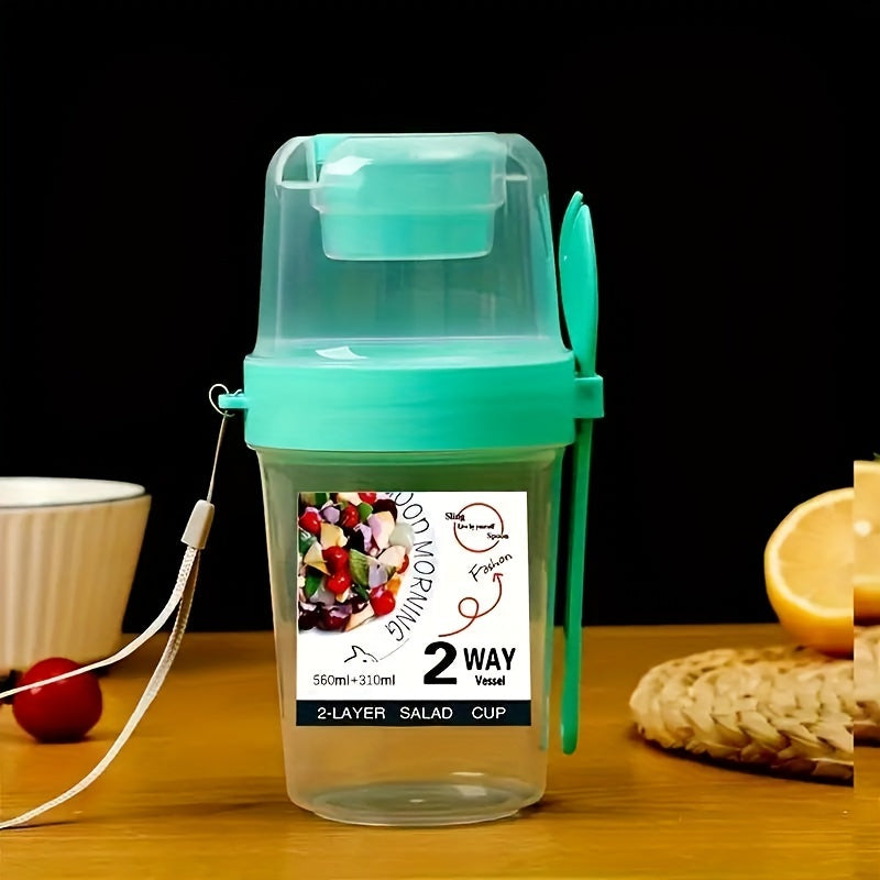 [BPA-Free PP Salad Container] 1pc Salad Cup with Fork & Sauce Holder - Leakproof, BPA-Free PP Plastic, Perfect for School Lunches, Picnics & Breakfasts