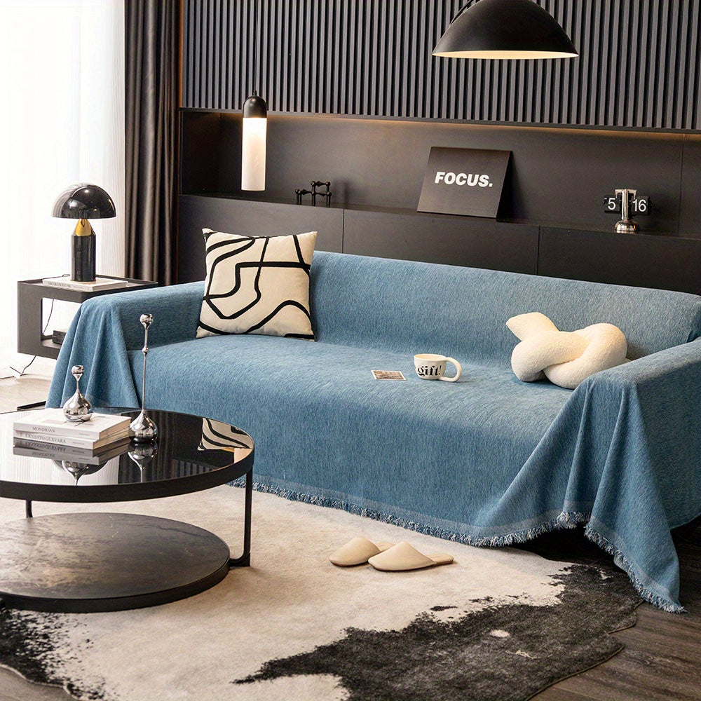 1pc Pet-Friendly Sofa Cover - Washable, Modern Gray Chenille Slipcover for 3-4 Cushion Sofas, Sectional Couch Protector for Living Room Furniture, Petfriendly Design, Sofa Protection Cover