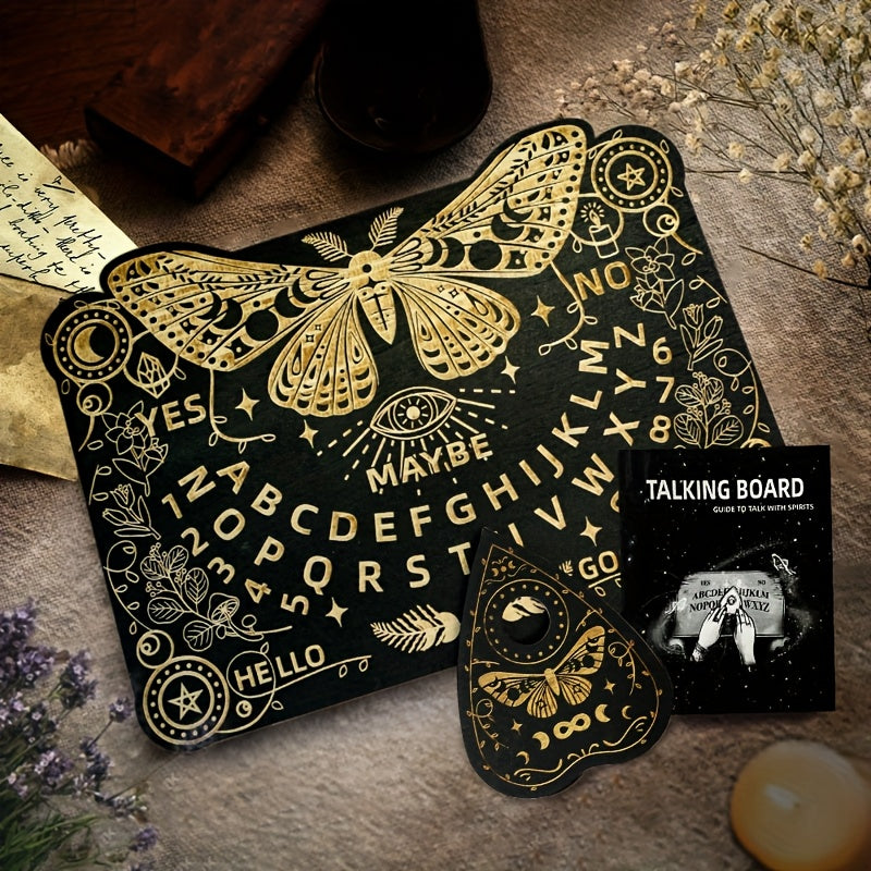 Wooden Butterfly-Themed Ouija Board Set with Instructions - Engraved Spirit Board for Wiccan Altar & Party Decorations, Perfect for Winter, New Year