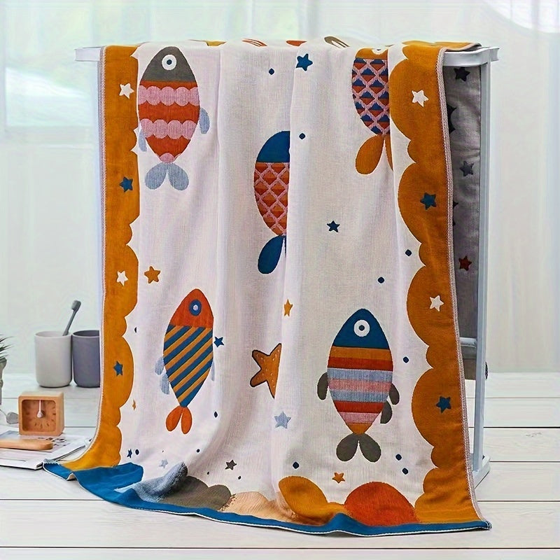 [Super Absorbent Cartoon Towel] Super Absorbent 1pc Cartoon Bear & Dinosaur Themed Cotton Bath Towel - 400 GSM, Quick-Dry, Soft & Skin-Friendly, Oversized Towel/Blanket for Bathroom, Modern Style, Knit Fabric, 100% Cotton, Wash Cloths