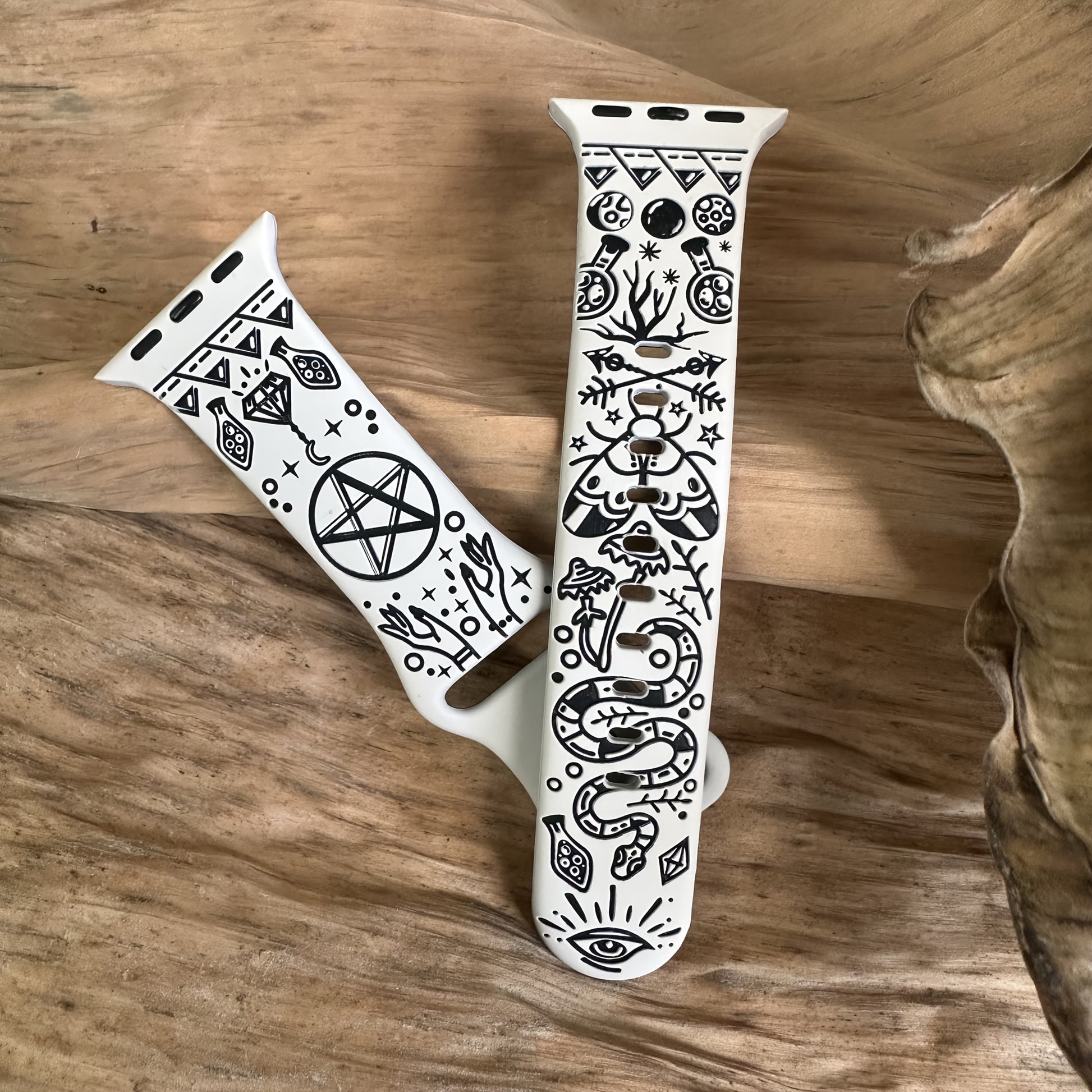 Black Magic Witchcraft Celestial 1pc Silicone Band - Engraved Stylish Strap for Apple Watch Series 1-10 & Ultra - Compatible with 46mm, 40mm, 41mm, 42mm, 44mm, 45mm, 49mm