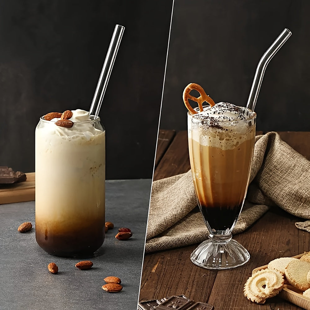 [Glass Straws | Reusable] 12pcs Reusable Glass Straws | 200*8 Glass Straws with 2 Cleaning Brushes | for Drinks Milk Tea Suitable for Home Parties and Outings