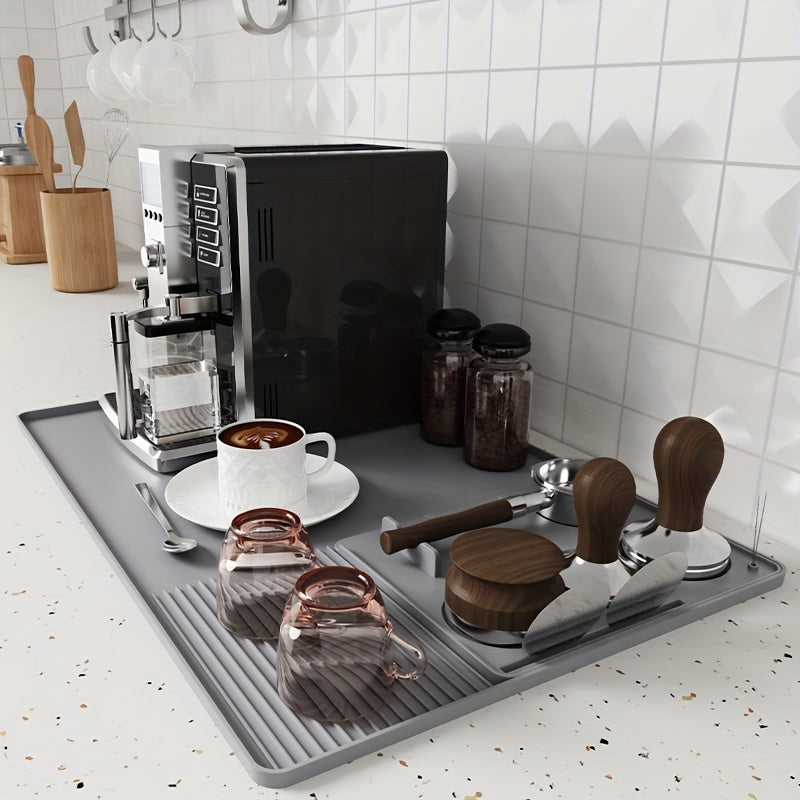Easy-Clean Silicone Coffee Bar Mat with Tamping Pad