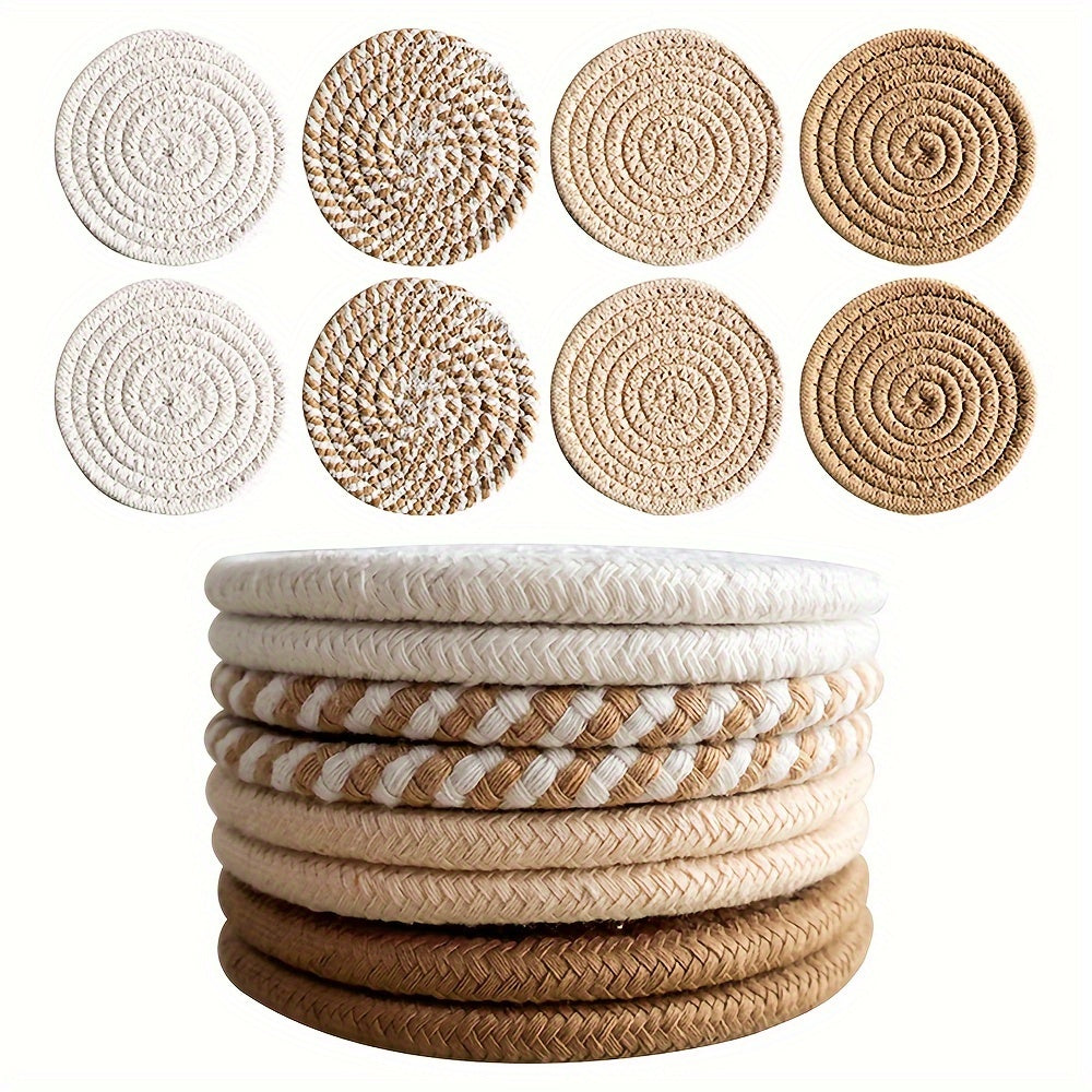 8pcs Absorbent Coasters Set, Minimalist Drink Mats for Coffee Table Home Decor, Bar Housewarming Gift, Brown Series, Polyester Blend 100%, Non-woven Fabric Lining